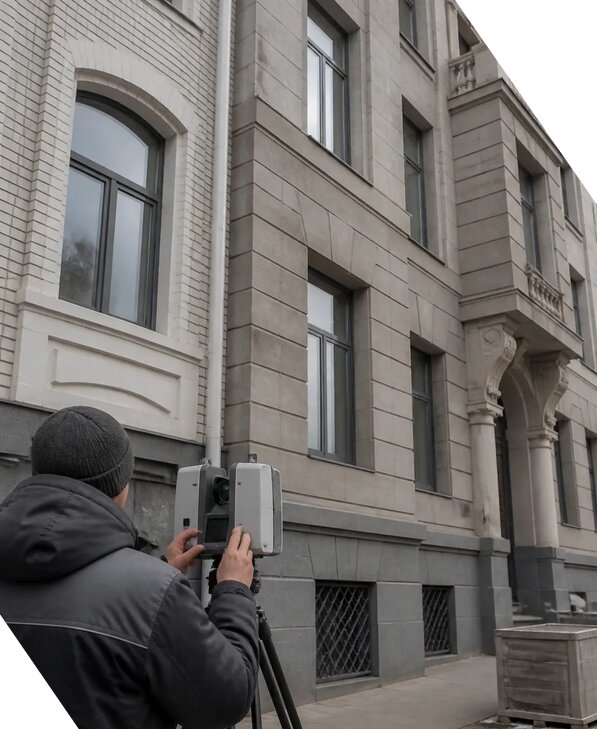 Лазерное сканирование фасадов зданий для обследования в Губкине